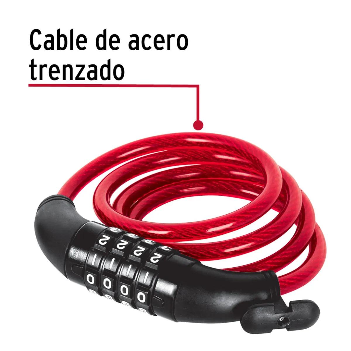 HERMEX - Candado bicicleta  con combinación, 8 mm X 1 m, Hermex