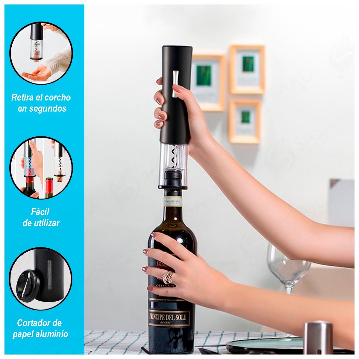 SASARU - Sacacorchos Eléctrico Destapador de Botella de Vino