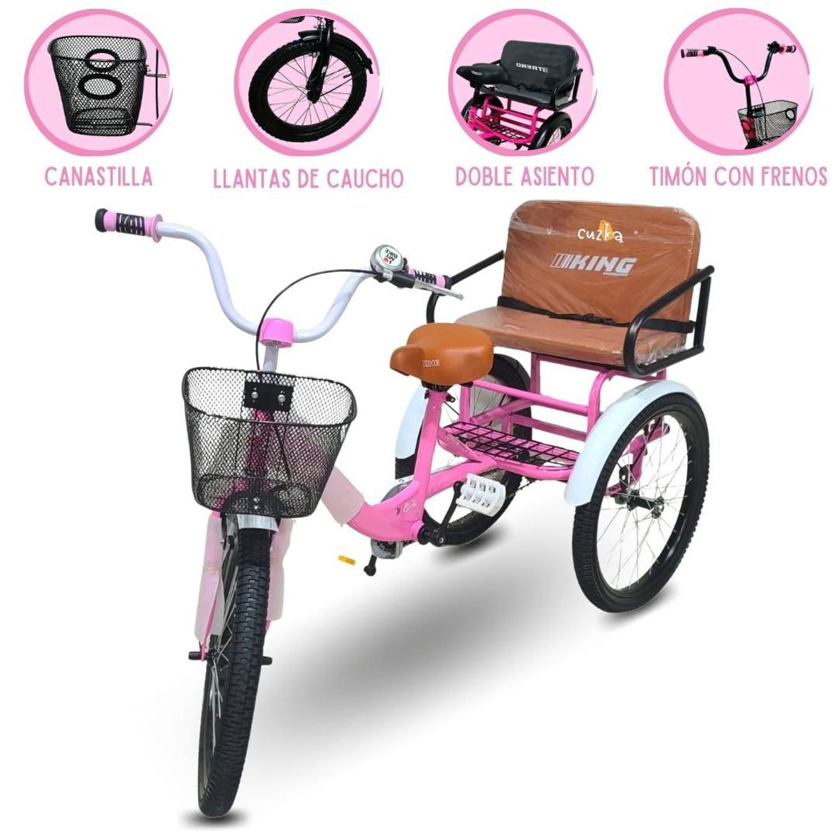 TREND - Triciclo Doble Asiento POWER KIDS «TRENO» Light Pink