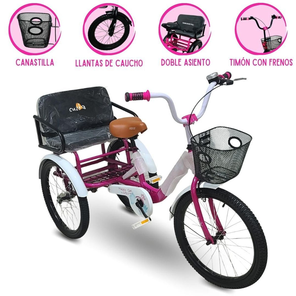 TREND - Triciclo Doble Asiento POWER KIDS «TRENO» Fucsia