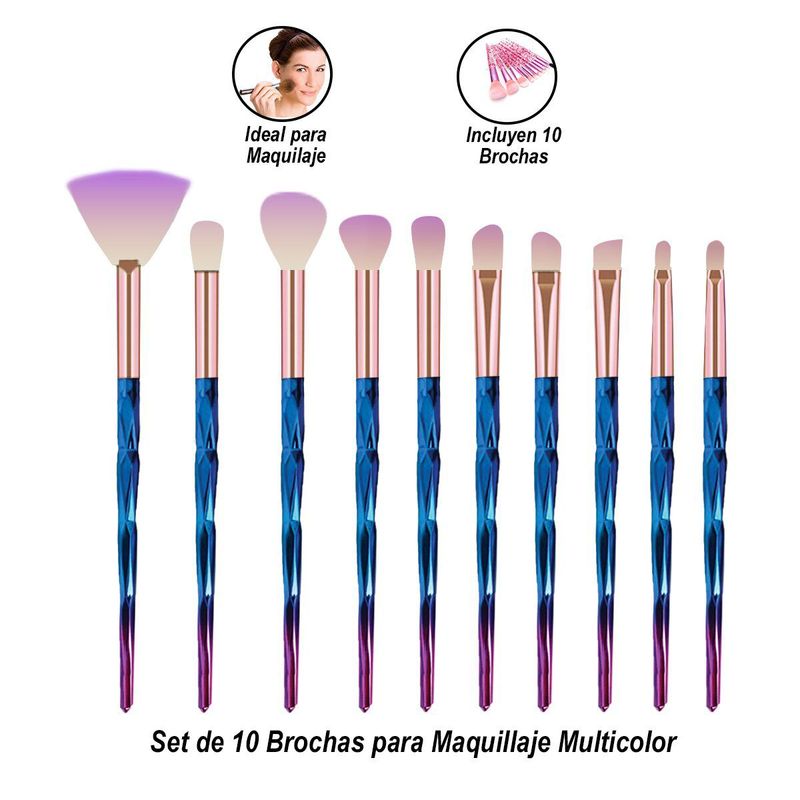 SASARU - Set de 10 Brochas para Maquillaje Multicolor