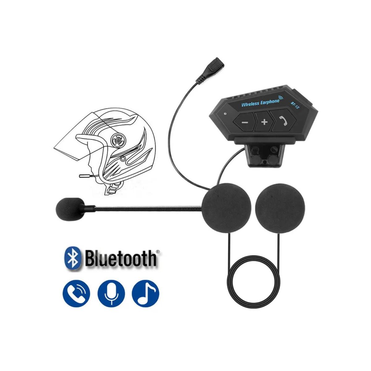 GENERICO - Auriculares Inalámbricos Bluetooth Para Casco Moto manos libres Bt12