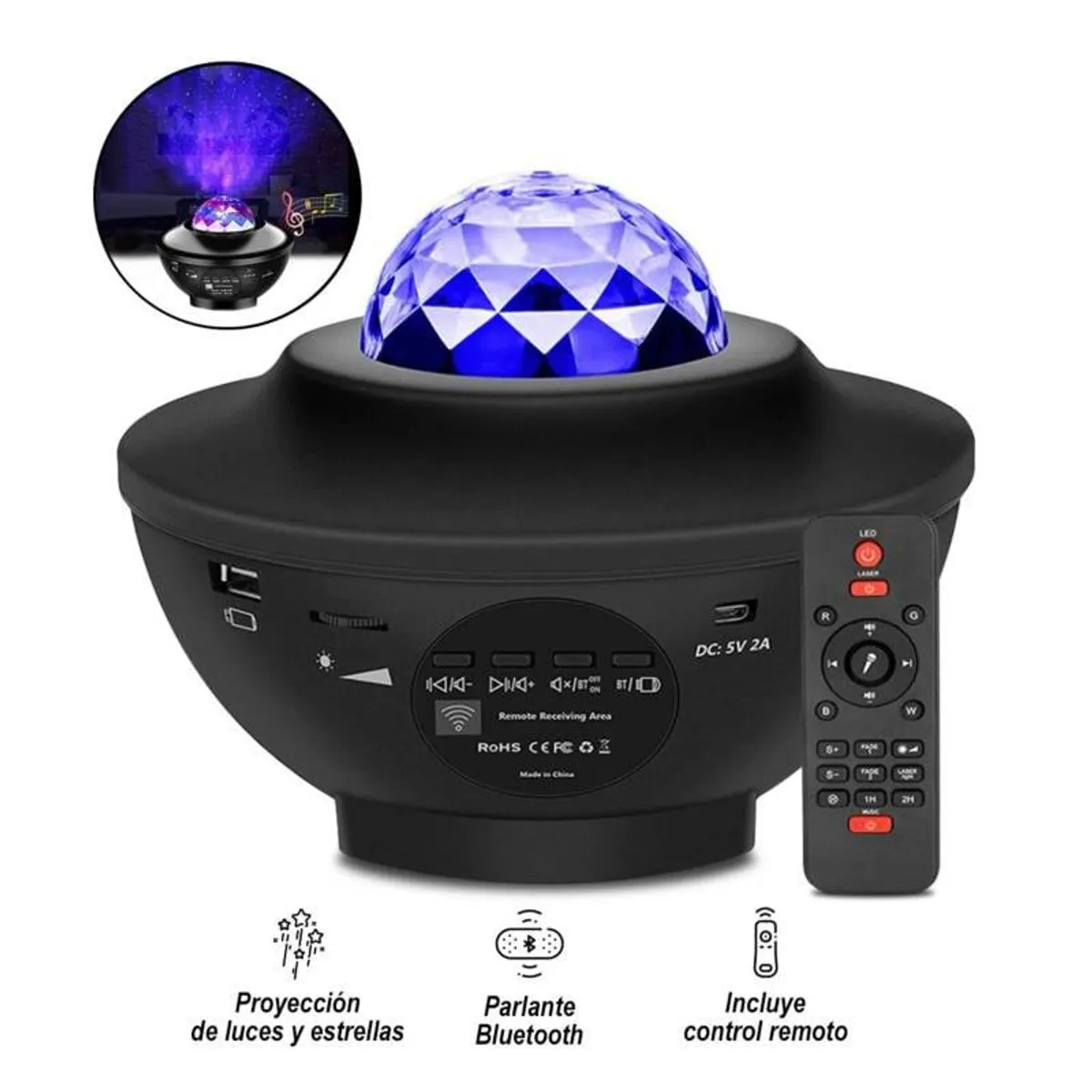 SEISA - Proyector Galaxia Bluetooth Luces Led Control Parlante Nocturno