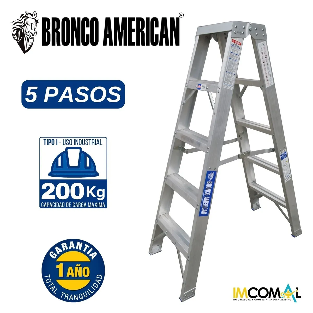 BRONCO AMERICAN - Escalera Aluminio Tijera Doble Ascenso de 5 Pasos.