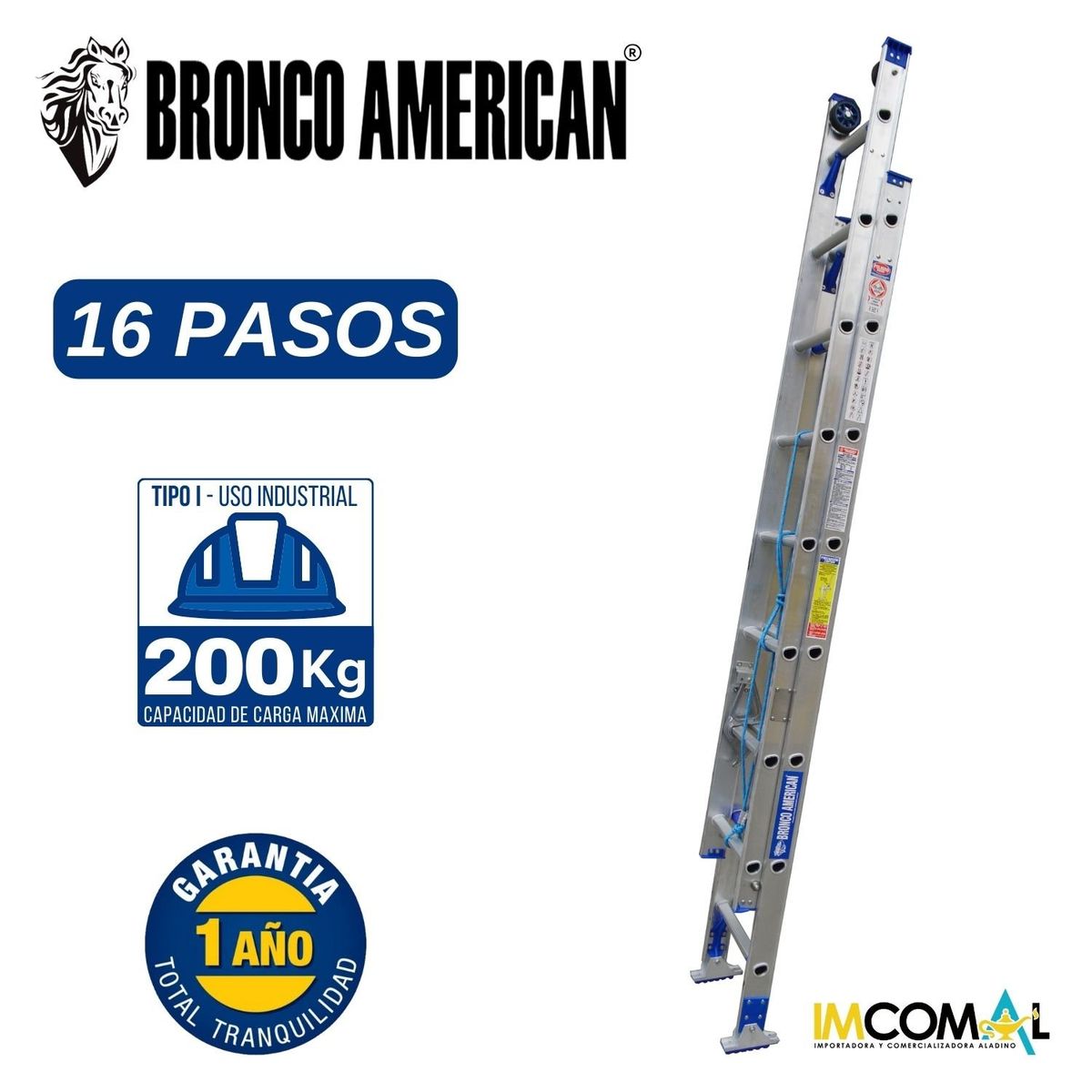 BRONCO AMERICAN - Escalera Aluminio Telescópica de 16 Pasos.