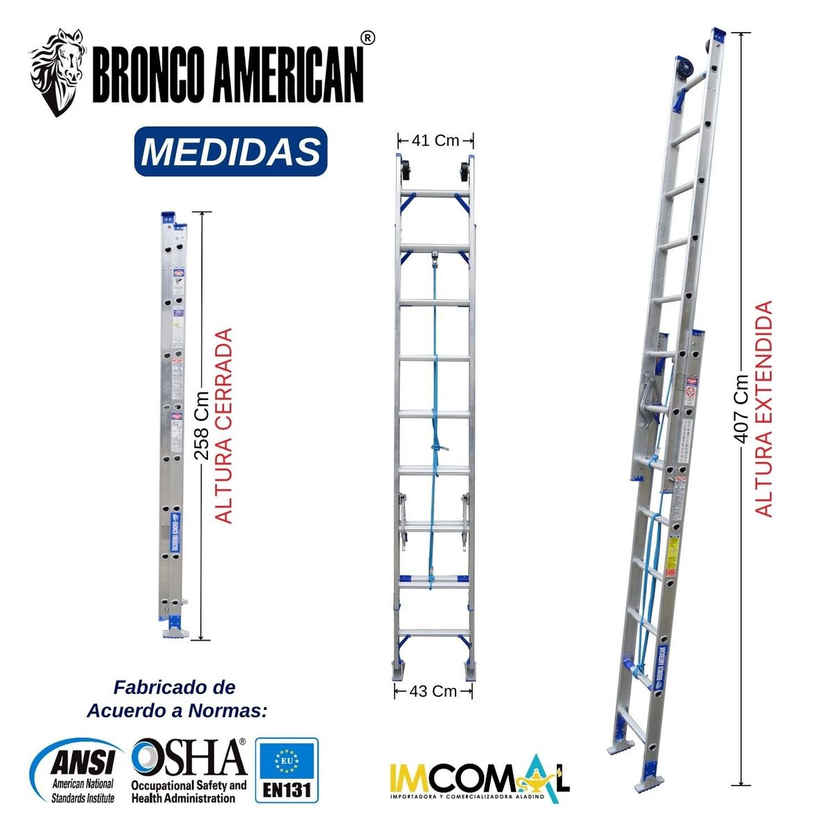BRONCO AMERICAN - Escalera Aluminio Telescópica de 16 Pasos.