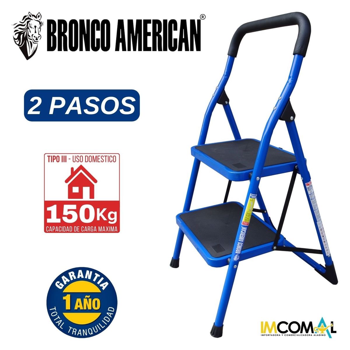 BRONCO AMERICAN - Escalera Acero Tipo Taburete 2 Pasos.