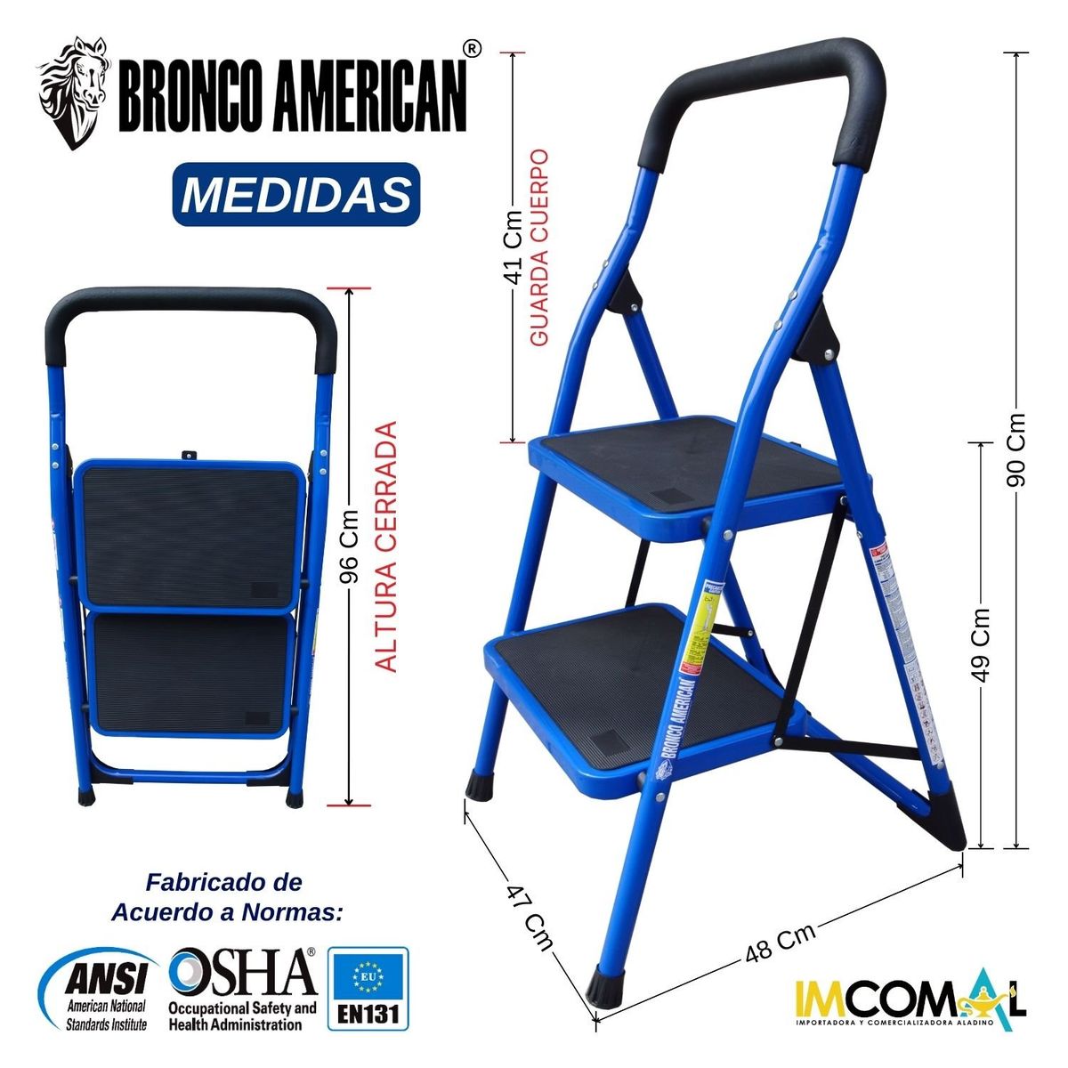 BRONCO AMERICAN - Escalera Acero Tipo Taburete 2 Pasos.