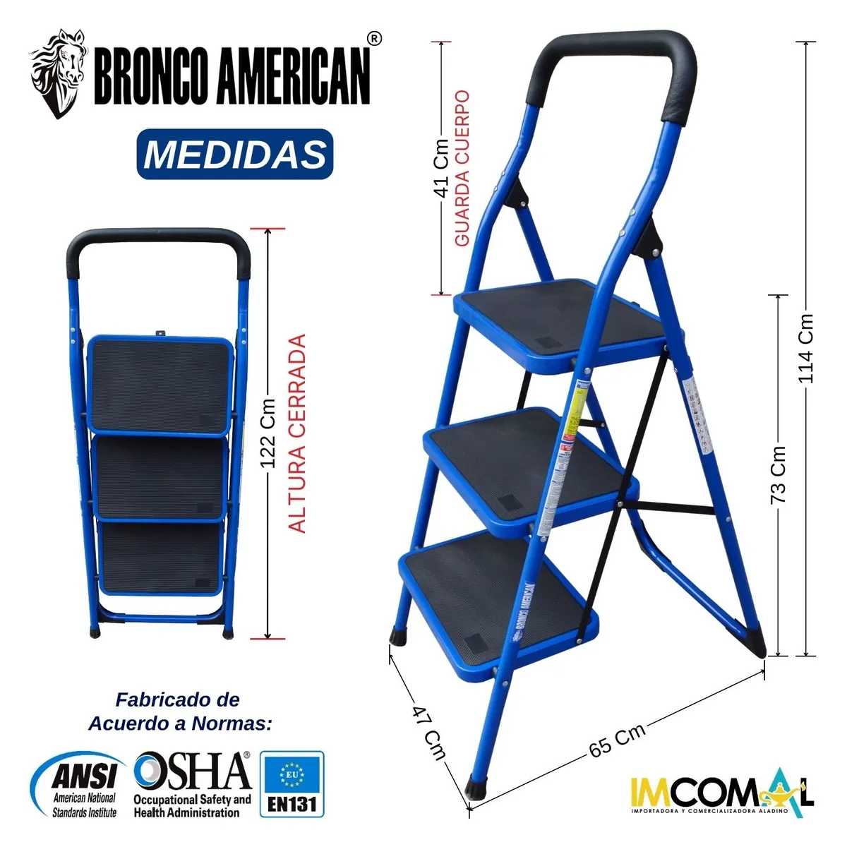 BRONCO AMERICAN - Escalera Acero Tipo Taburete 3 Pasos.