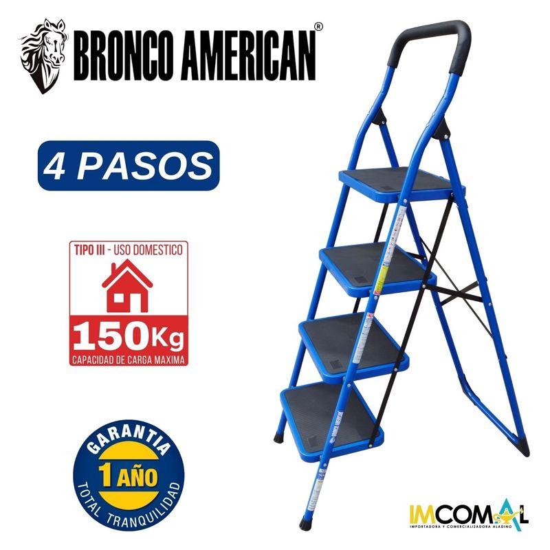 BRONCO AMERICAN - Escalera Acero Tipo Taburete 4 Pasos.