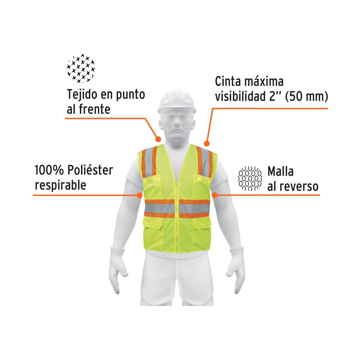 TRUPER - Chaleco de seguridad con cierre verde limon - truper