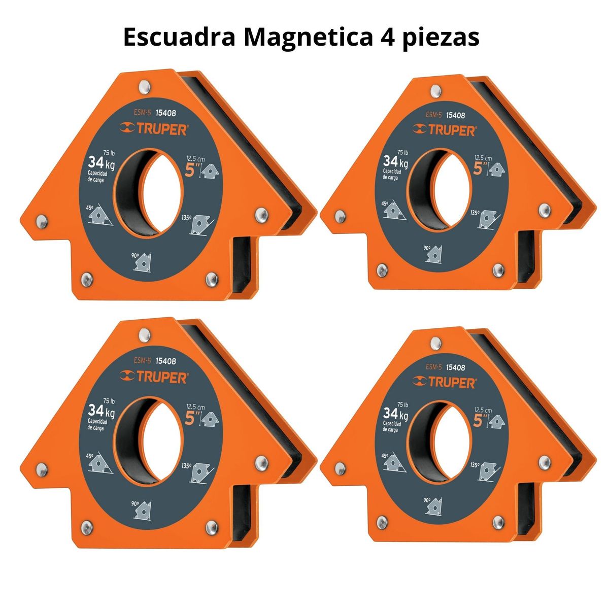 TRUPER - Escuadra magnética para soldar 34Kg, 4 piezas Truper