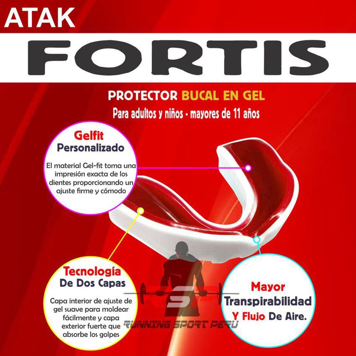 GENERICO - Bucal de Boxeo para Adultos y Niños Mayores de 11 Años Rojo