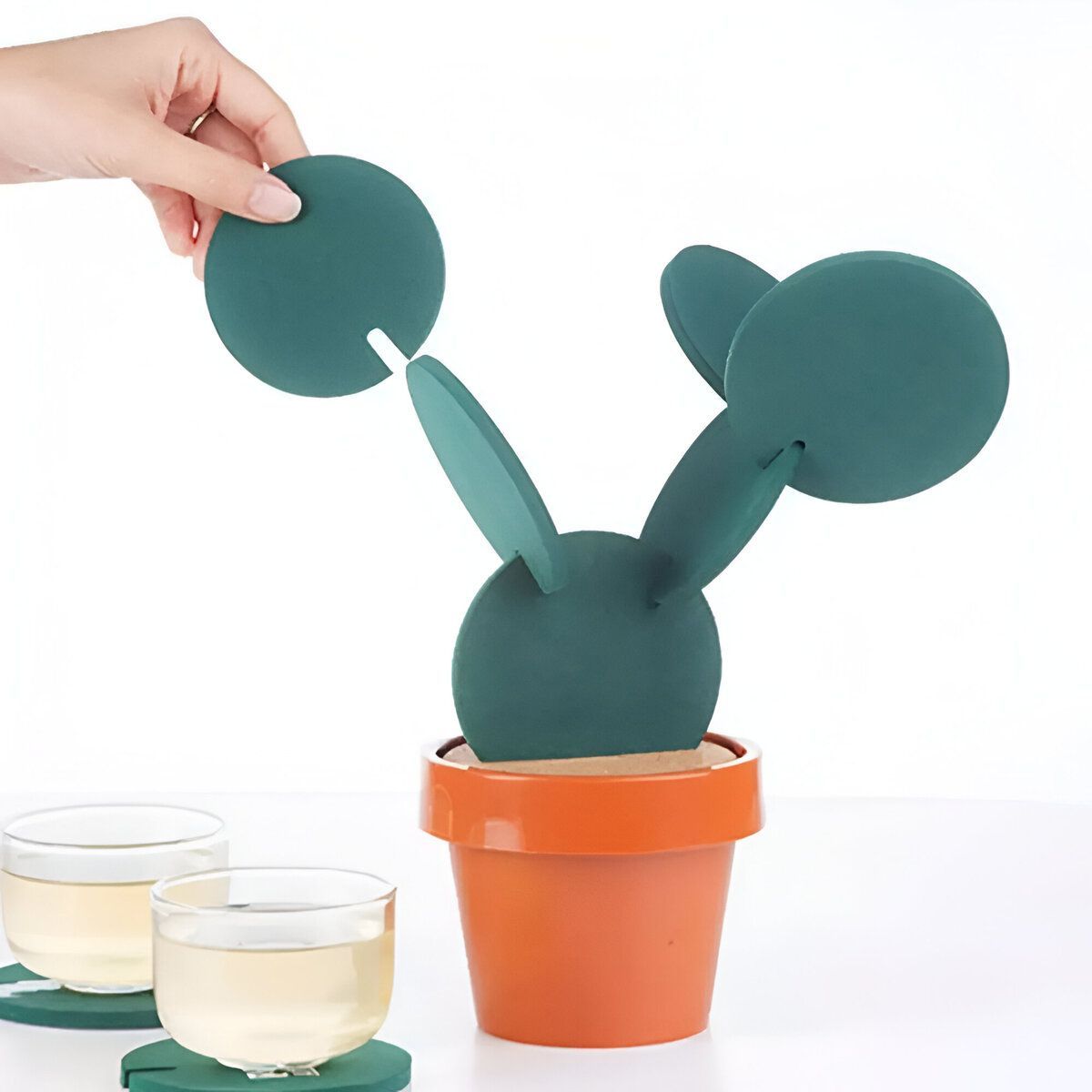 ELMEJORPRECIO - Set De Posavasos Modelo Cactus Con Soporte Maceta