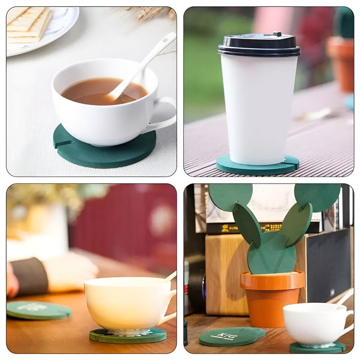 ELMEJORPRECIO - Set De Posavasos Modelo Cactus Con Soporte Maceta