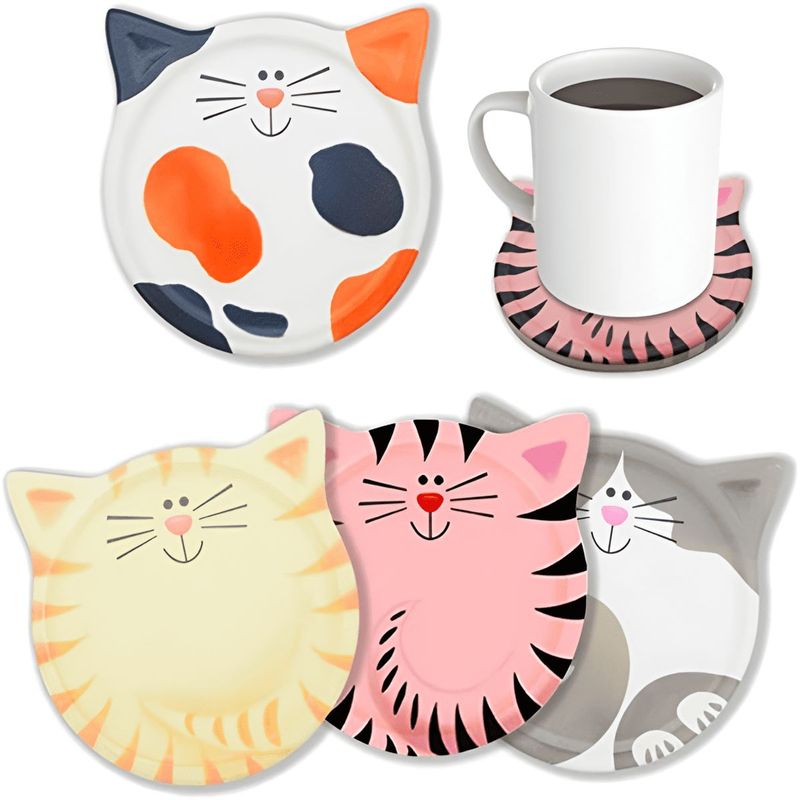 ELMEJORPRECIO - Set De 4 Posavasos Multiuso Diseño Gatos Decorativos