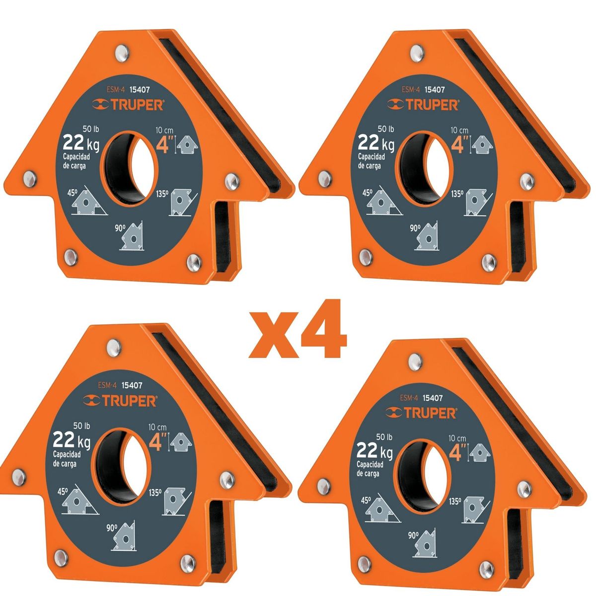 TRUPER - Escuadra magnetica para soldar, 22 Kg, 4 piezas Truper