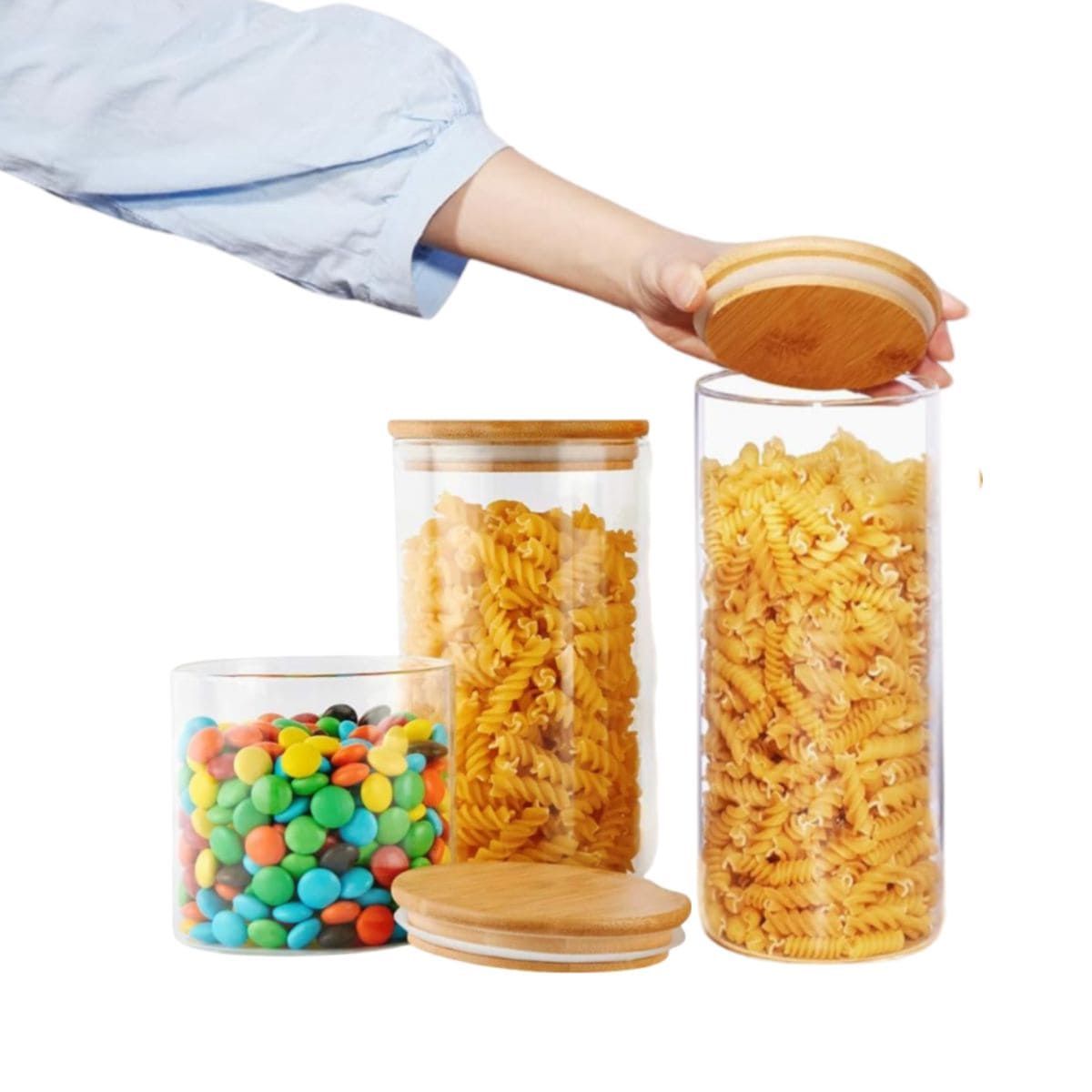 ELMEJORPRECIO - Set De 3 Frascos Herméticos De Vidrio Borosilicato Y Tapa De bambú