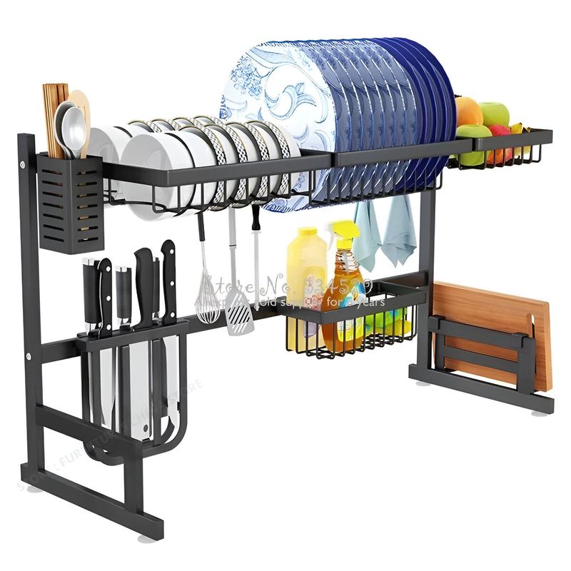 ELMEJORPRECIO - Estante Escurridor Sobre Lavadero De Acero Inoxidable Rack 85 cm Negro