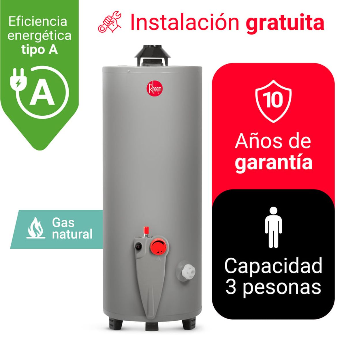 RHEEM - TERMOTANQUE A GAS 76L RHEEM GAS NATURAL GN - GAS CALIDDA