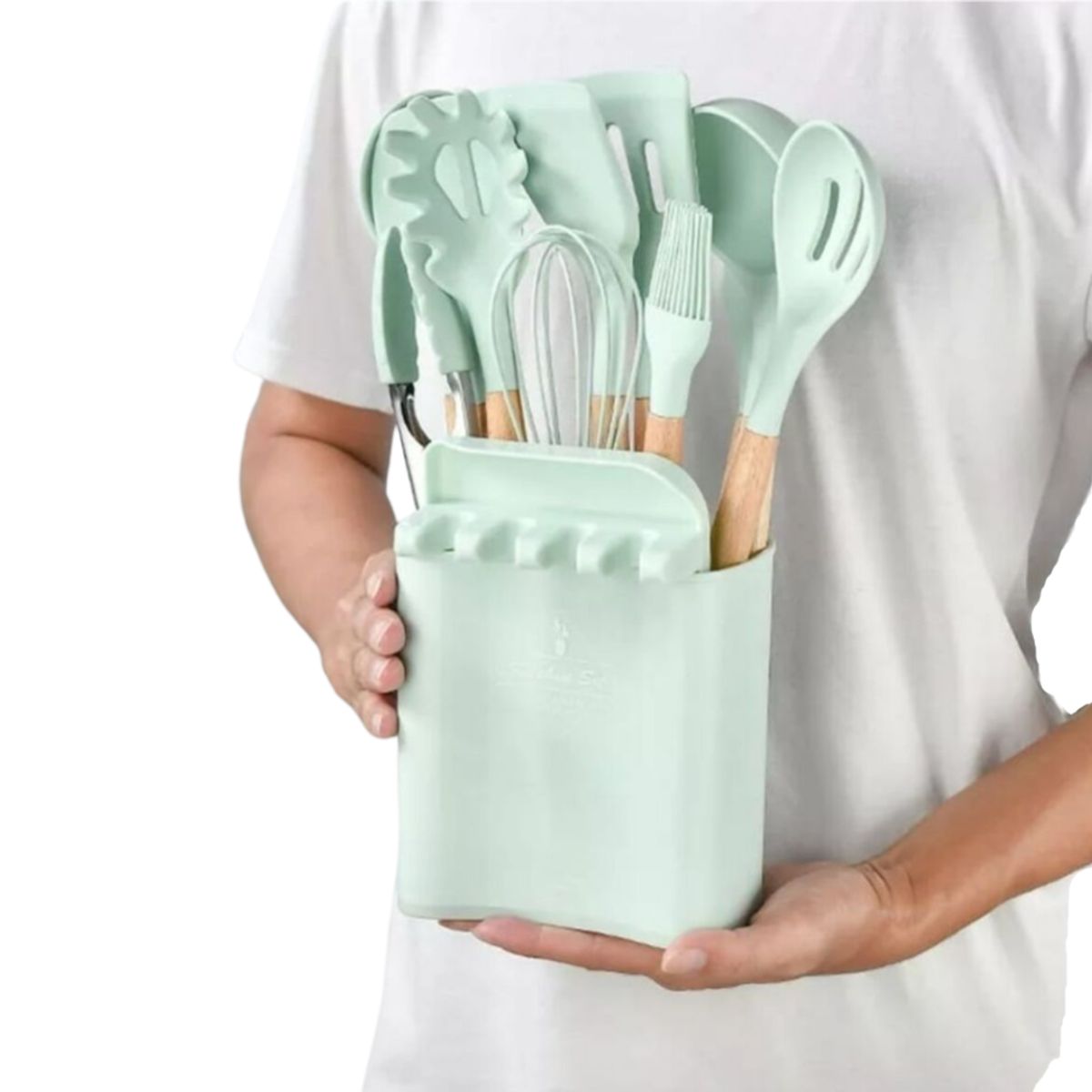 ELMEJORPRECIO - Set De Utensilios De Silicona De 13 Piezas Verde Agua