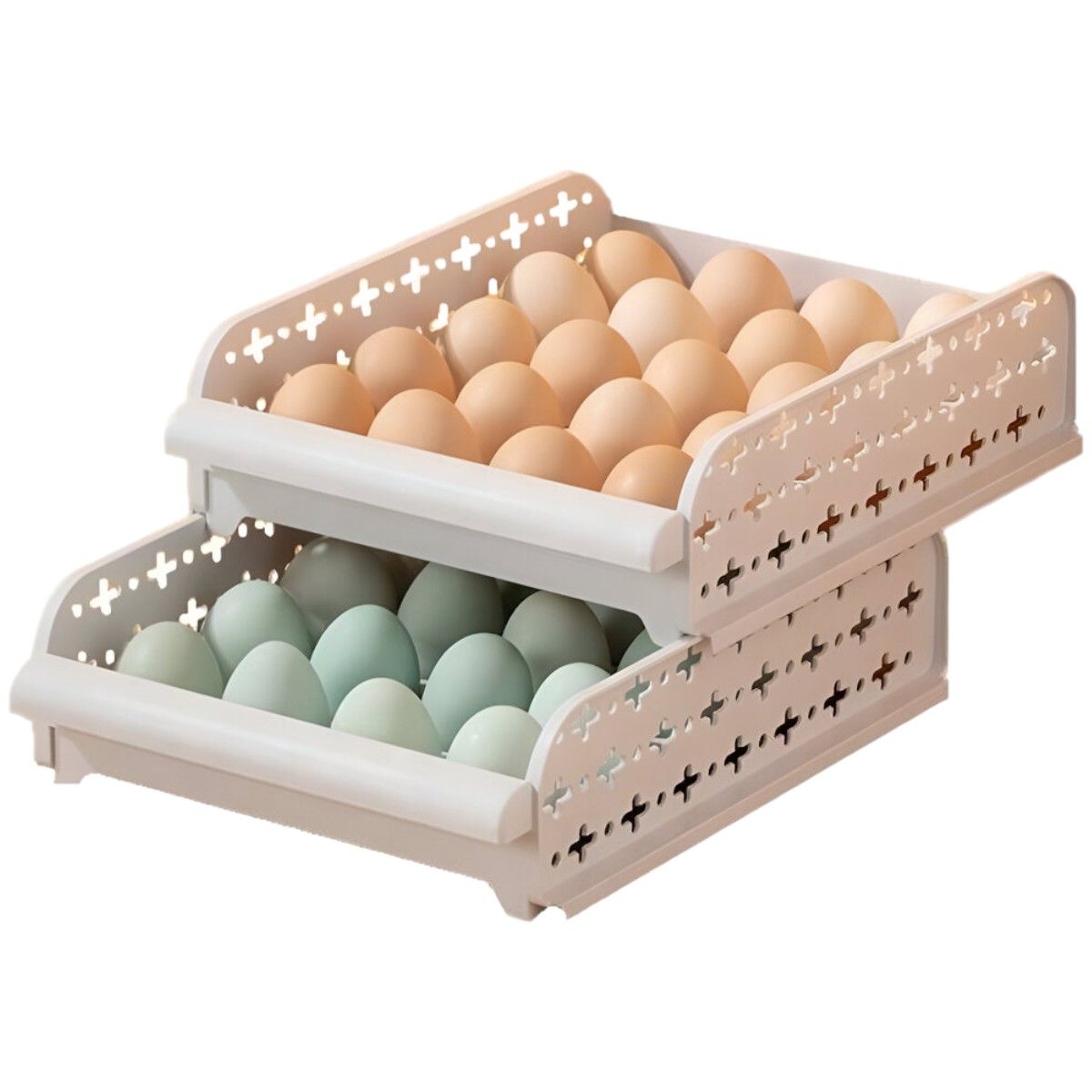 ELMEJORPRECIO - Bandeja Porta Huevos Organizador De Cocina De 2 Niveles Apilable