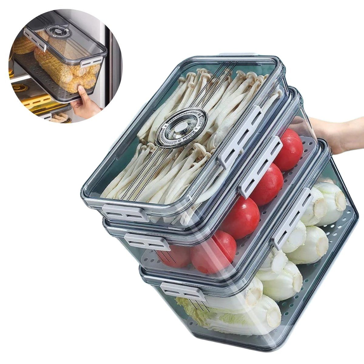 ELMEJORPRECIO - Set de 4 Taper Herméticos Con Escurridor Tamaño L Gris