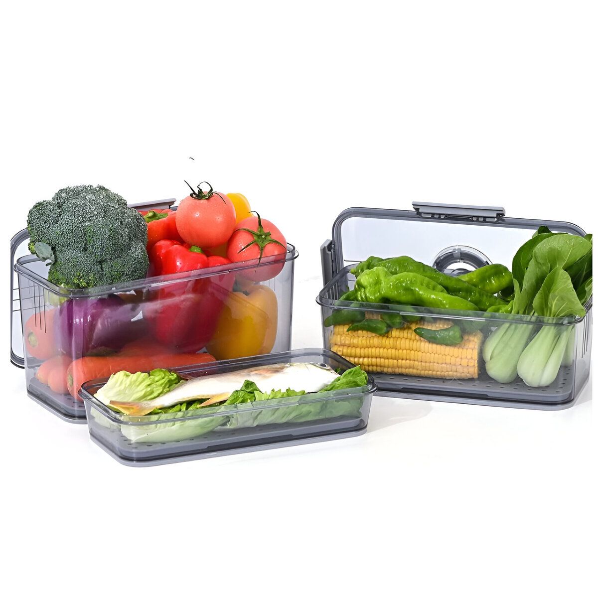 ELMEJORPRECIO - Set de 4 Taper Herméticos Con Escurridor Tamaño L Gris