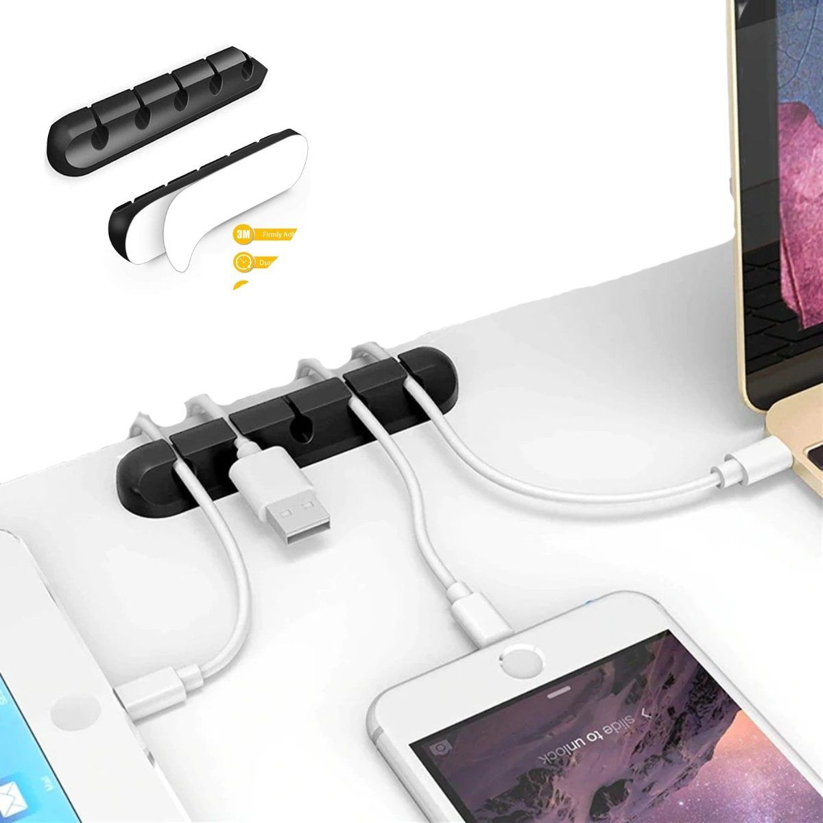 ELMEJORPRECIO - Pack de 2 organizador de cables para escritorio con adhesivo