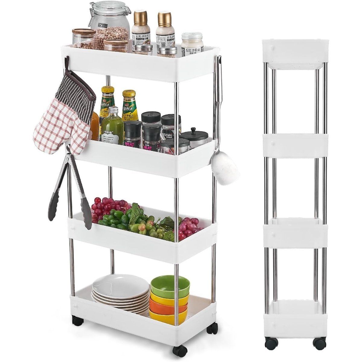 ELMEJORPRECIO - Organizador Ahorra Espacio Para Cocina Lavandería 4 Niveles Blanco