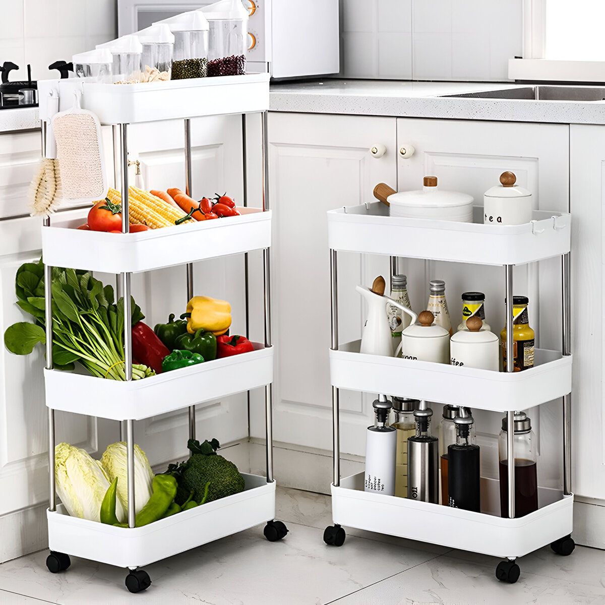 ELMEJORPRECIO - Organizador Ahorra Espacio Para Cocina Lavandería 4 Niveles Blanco