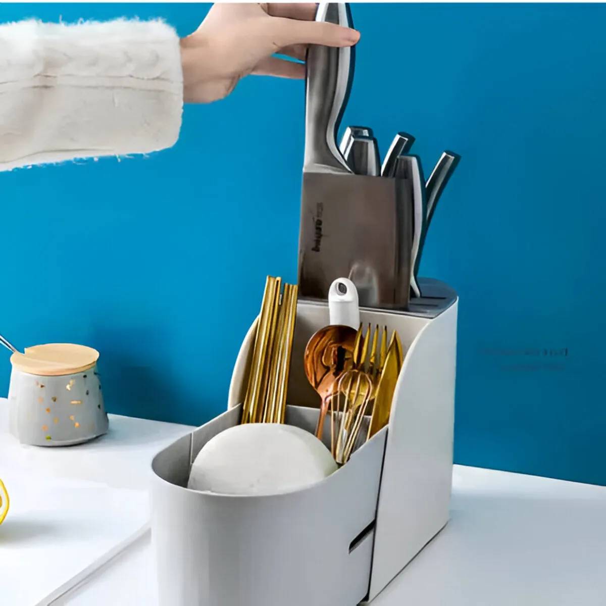 ELMEJORPRECIO - Porta Cuchillos Y Cubiertos Extensible Organizador De Cocina