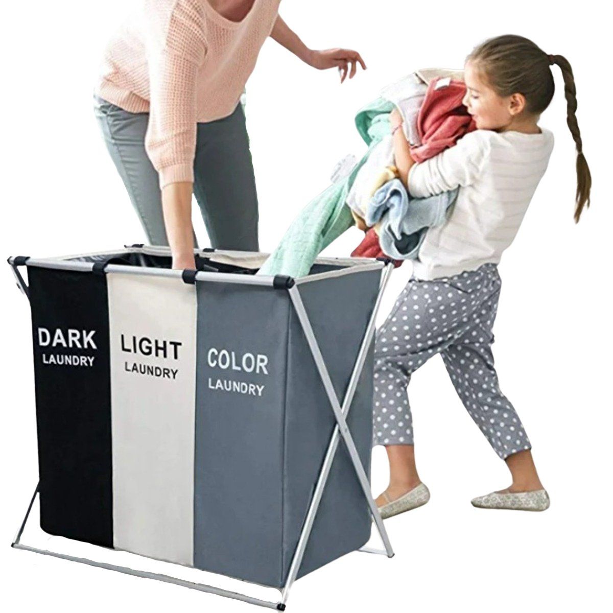 ELMEJORPRECIO - Cesto De 3 Divisiones Para Lavandería Dormitorio Plegable