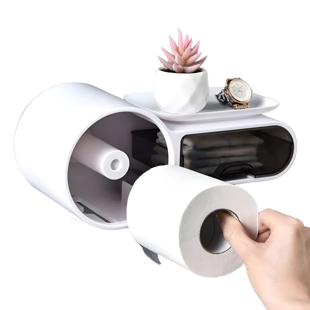 ELMEJORPRECIO - Dispensador de Papel Higiénico Modelo Radio Con Cajón y Adhesivo