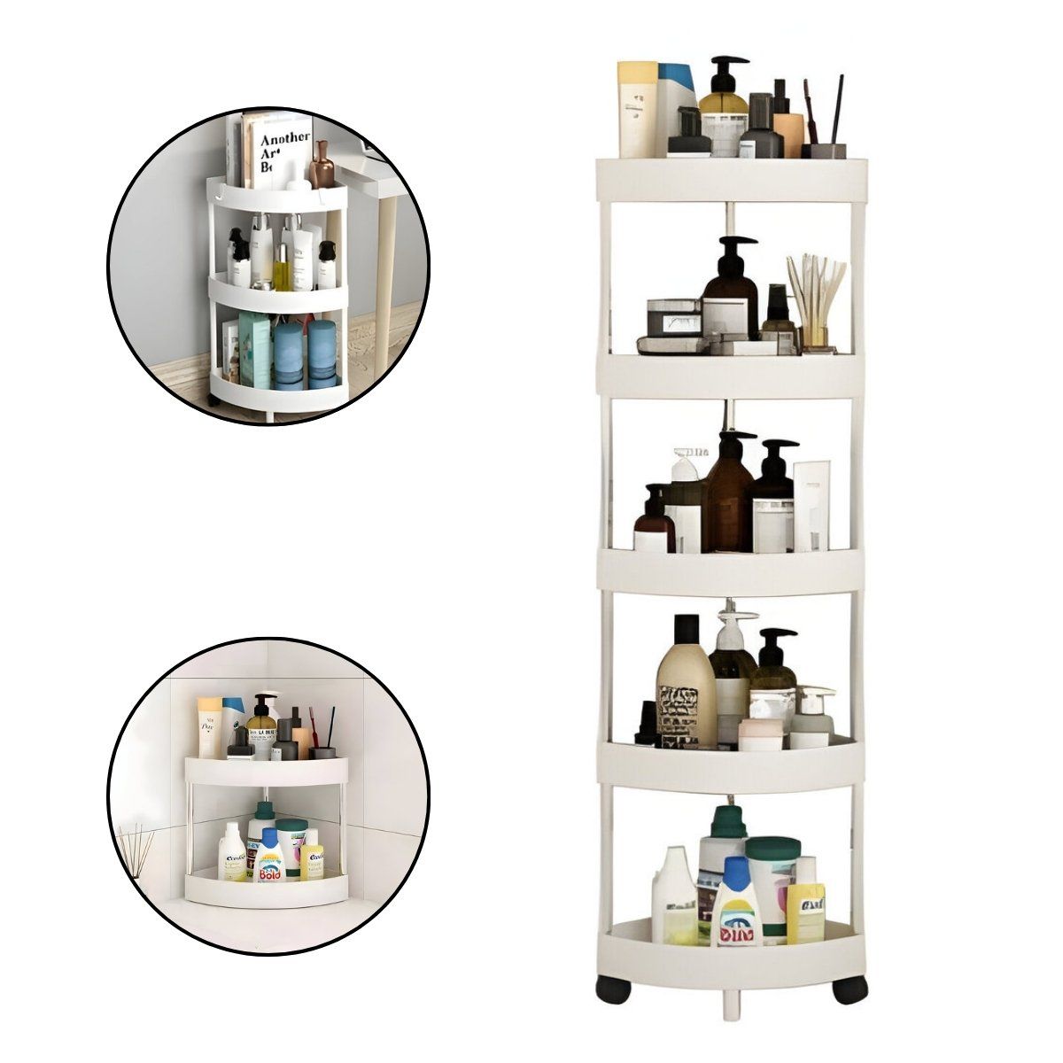 ELMEJORPRECIO - Organizador Esquinero Con Ruedas de 5 Niveles para Cocina, Baño Blanco