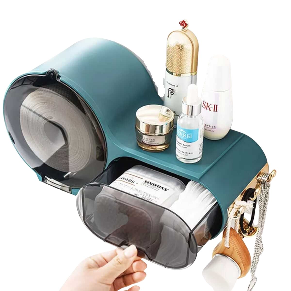 ELMEJORPRECIO - Dispensador de Papel Higiénico con Cajón y Tapa Magnética Verde