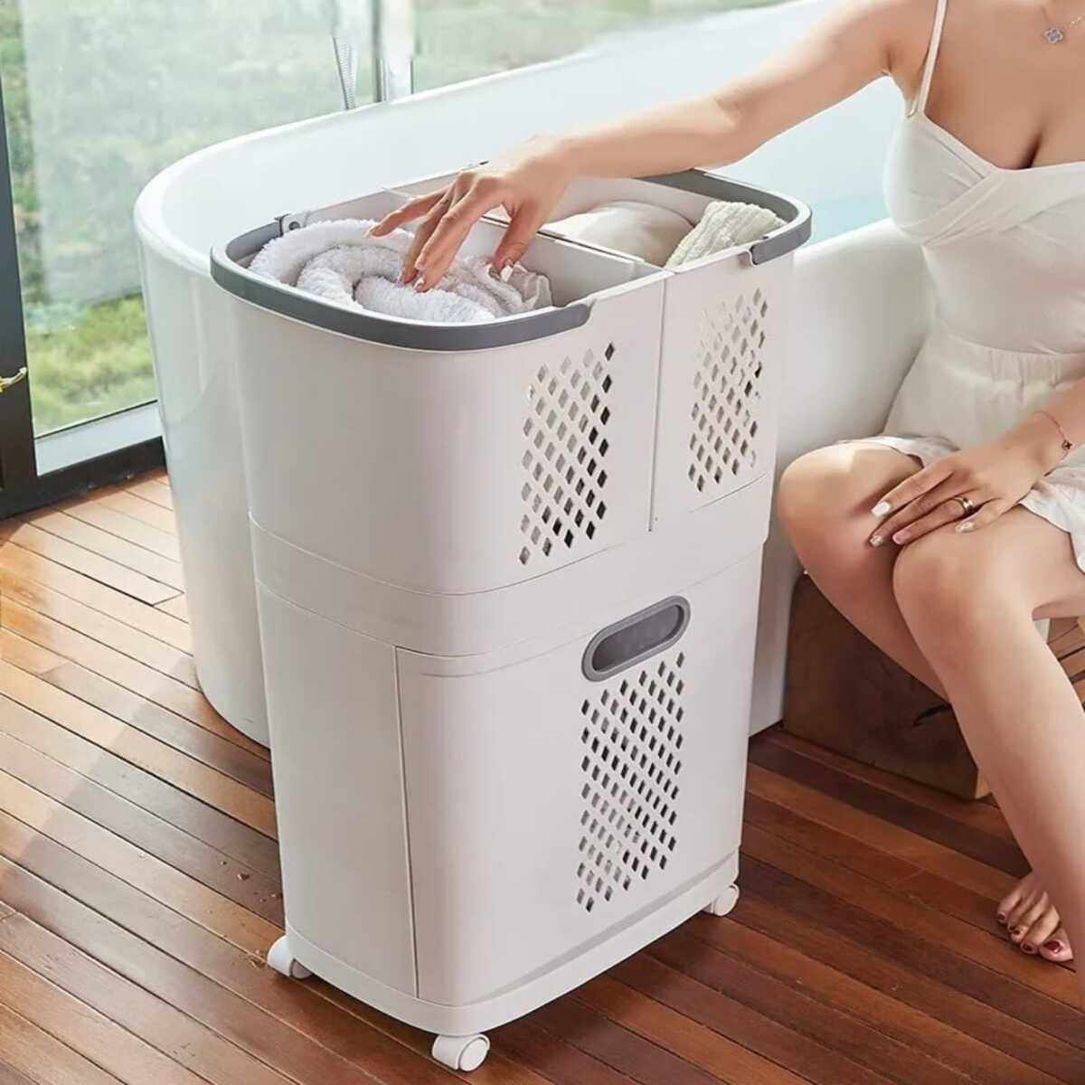 ELMEJORPRECIO - Estante de Lavandería Organizador 3 Divisiones de Almacenamiento