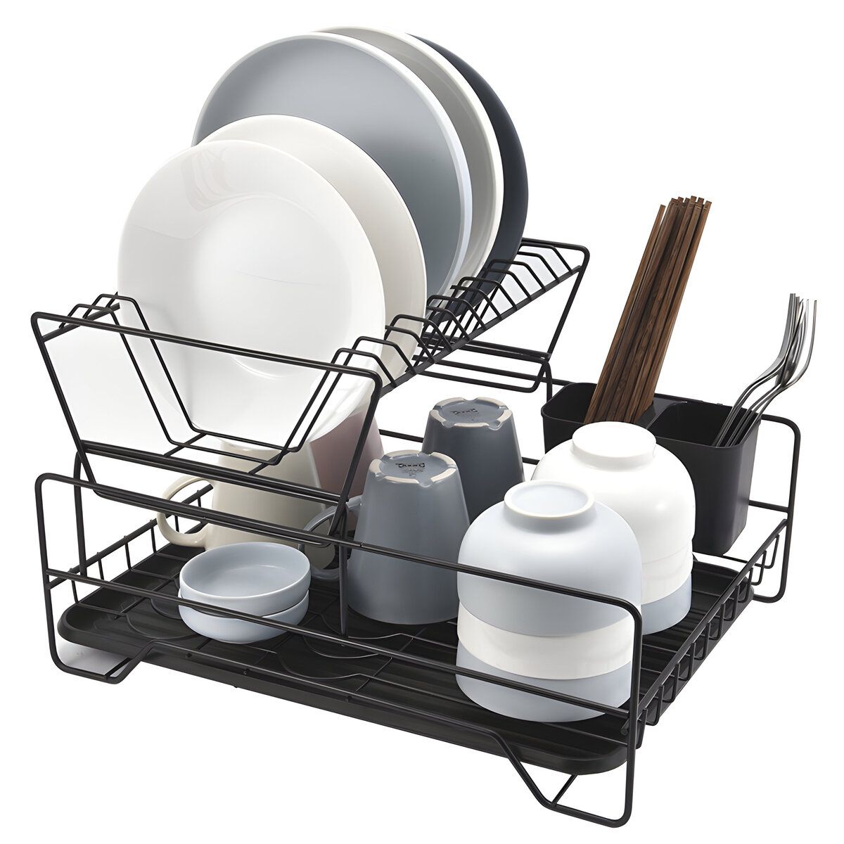 ELMEJORPRECIO - Escurridor De Platos De 2 Niveles Con Porta Cubiertos y Bandeja