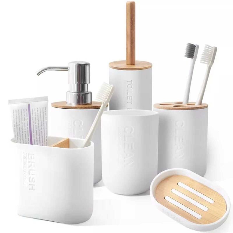 ELMEJORPRECIO - Juego de 6 Accesorios De Baño Minimalista Dispensador Portacepillos