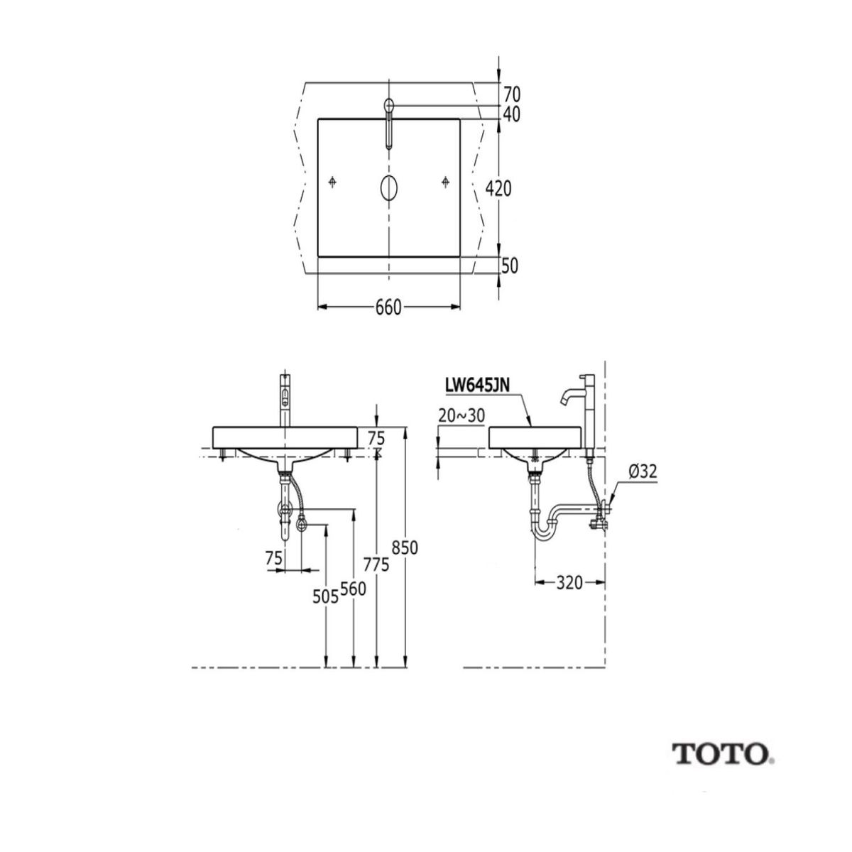 TOTO - Lavamanos de sobreponer modelo LW645JN cuadrado marca TOTO
