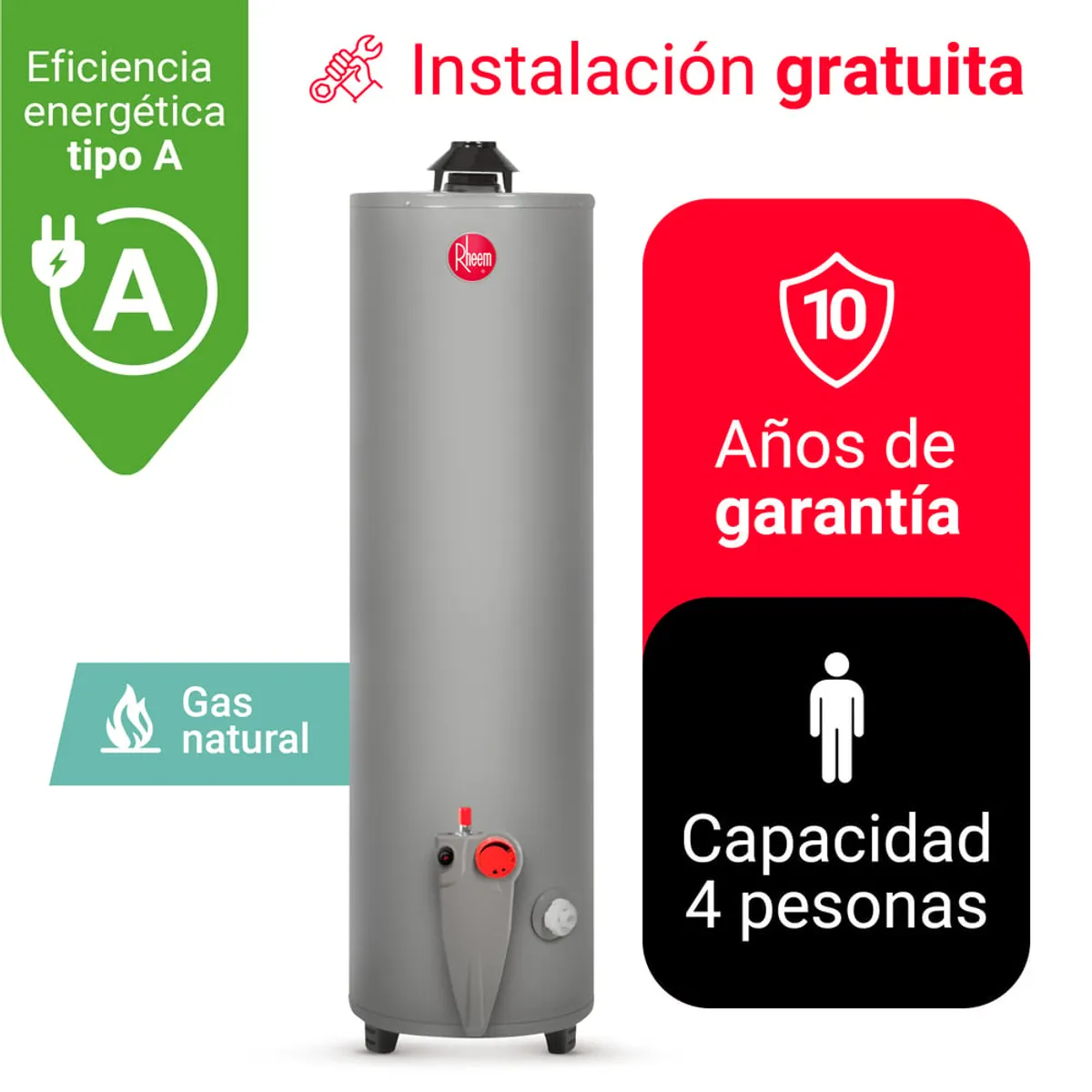 RHEEM - TERMOTANQUE A GAS 114L RHEEM GAS NATURAL GN - GAS CALIDDA