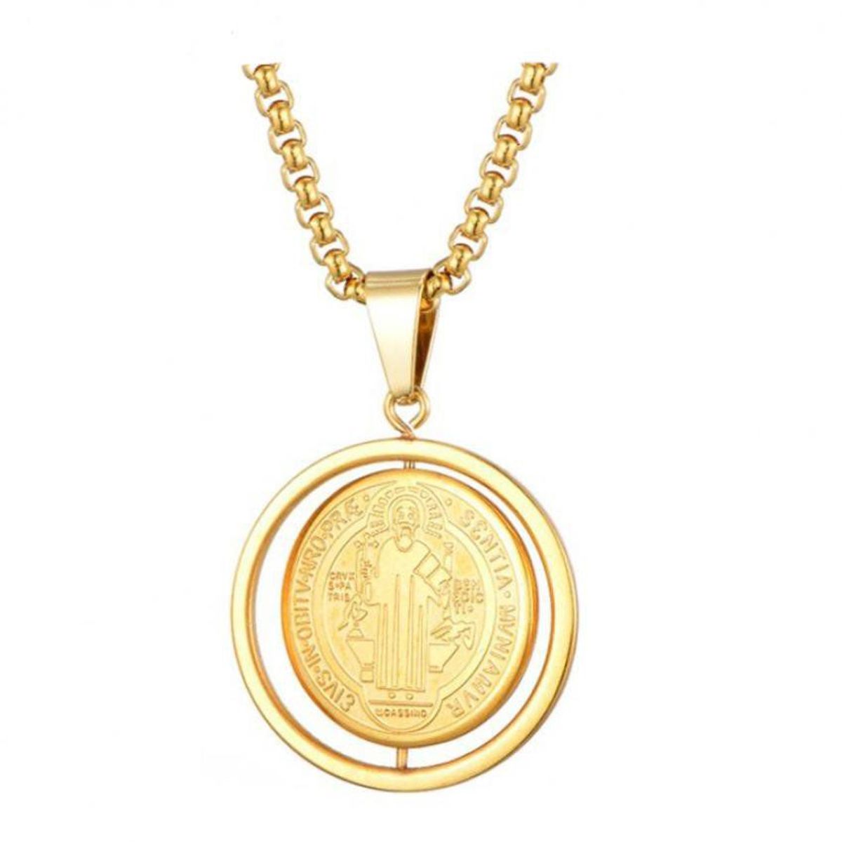 GENERICO - Collar Medalla Giratoria San Benito Acero Inoxidable Dorada