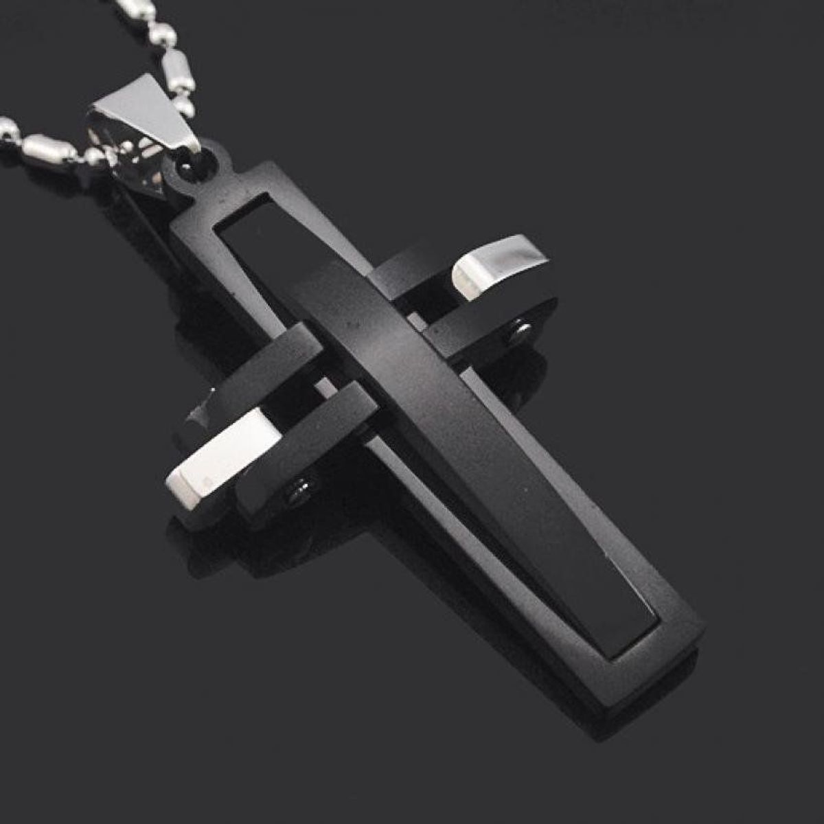 GENERICO - Collar cruz atgo de hombre acero inoxidable 316l negra