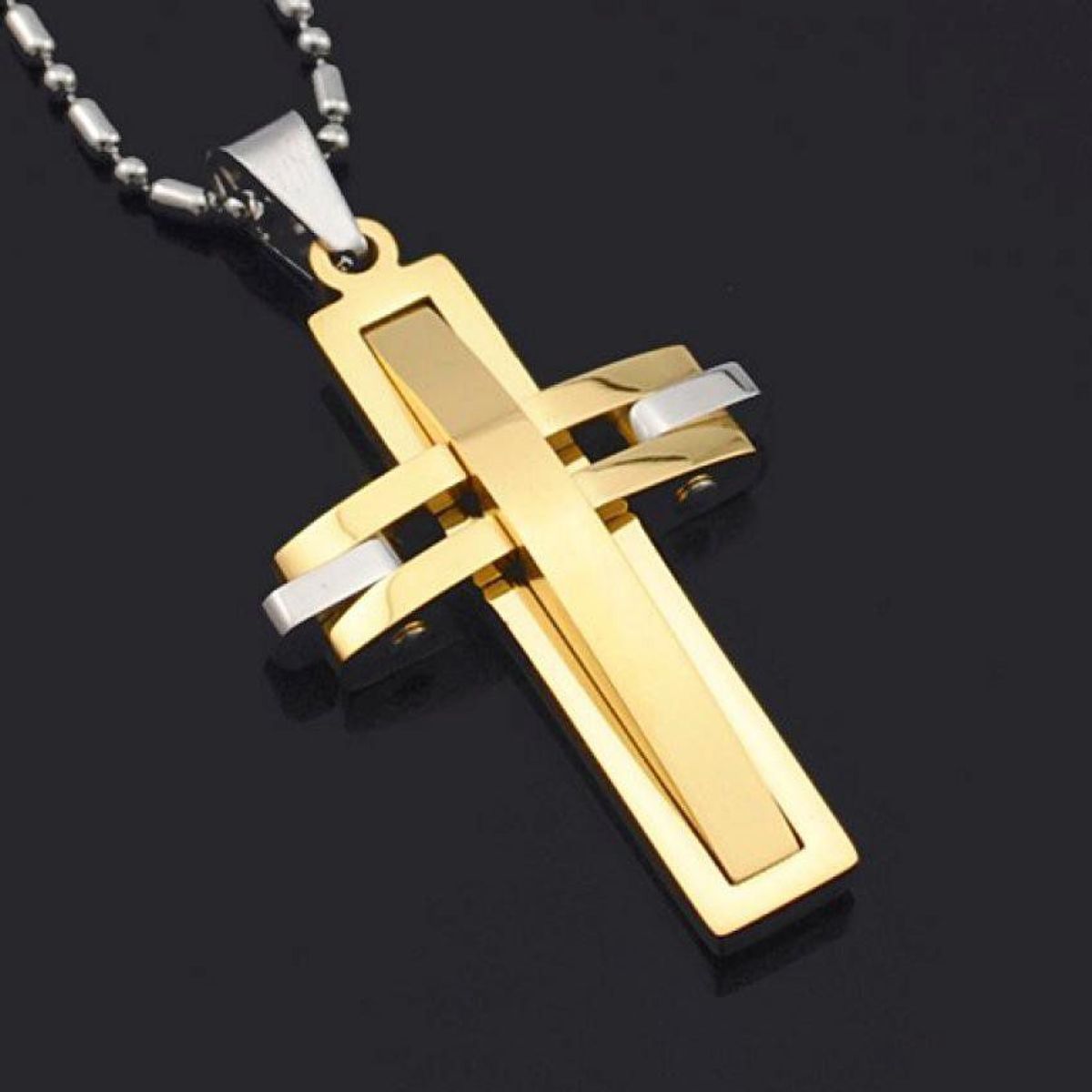 GENERICO - Collar cruz atgo de hombre acero inoxidable 316l dorado