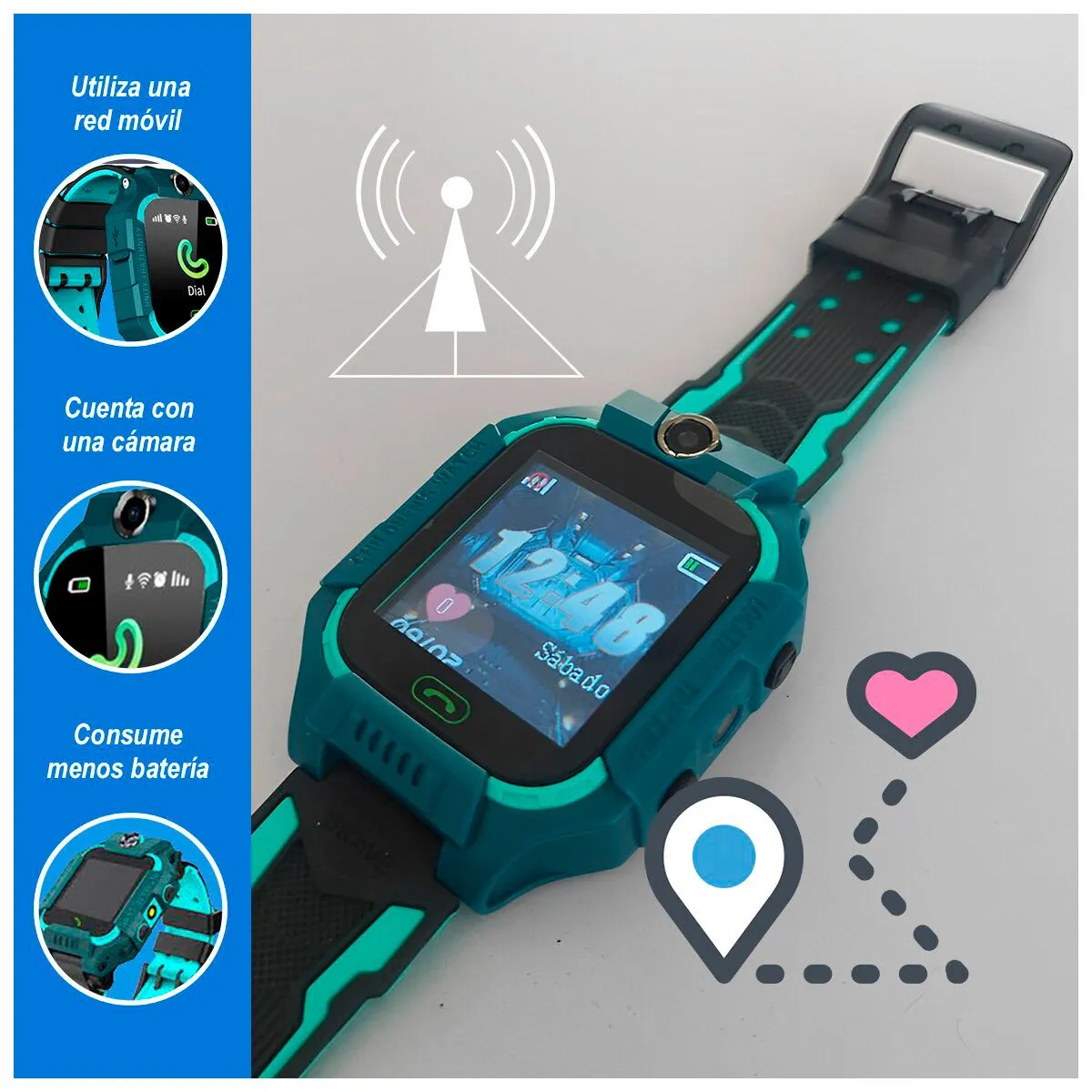 SASARU - Smartwatch Infantil con Rastreador Gps Azul Celeste