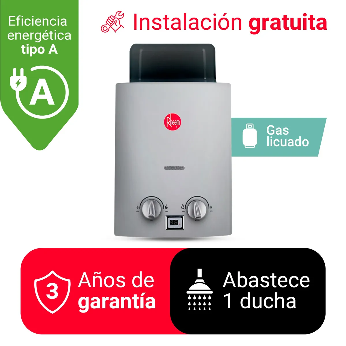 RHEEM - TERMA A GAS 5.5 L RHEEM GAS DE BALON (GLP)