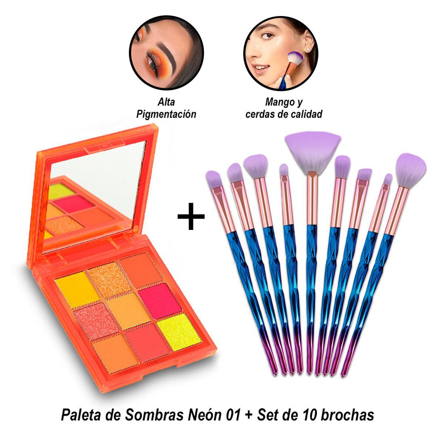 Set de 10 brochas Paleta de Sombras Neón 01 GENERICO