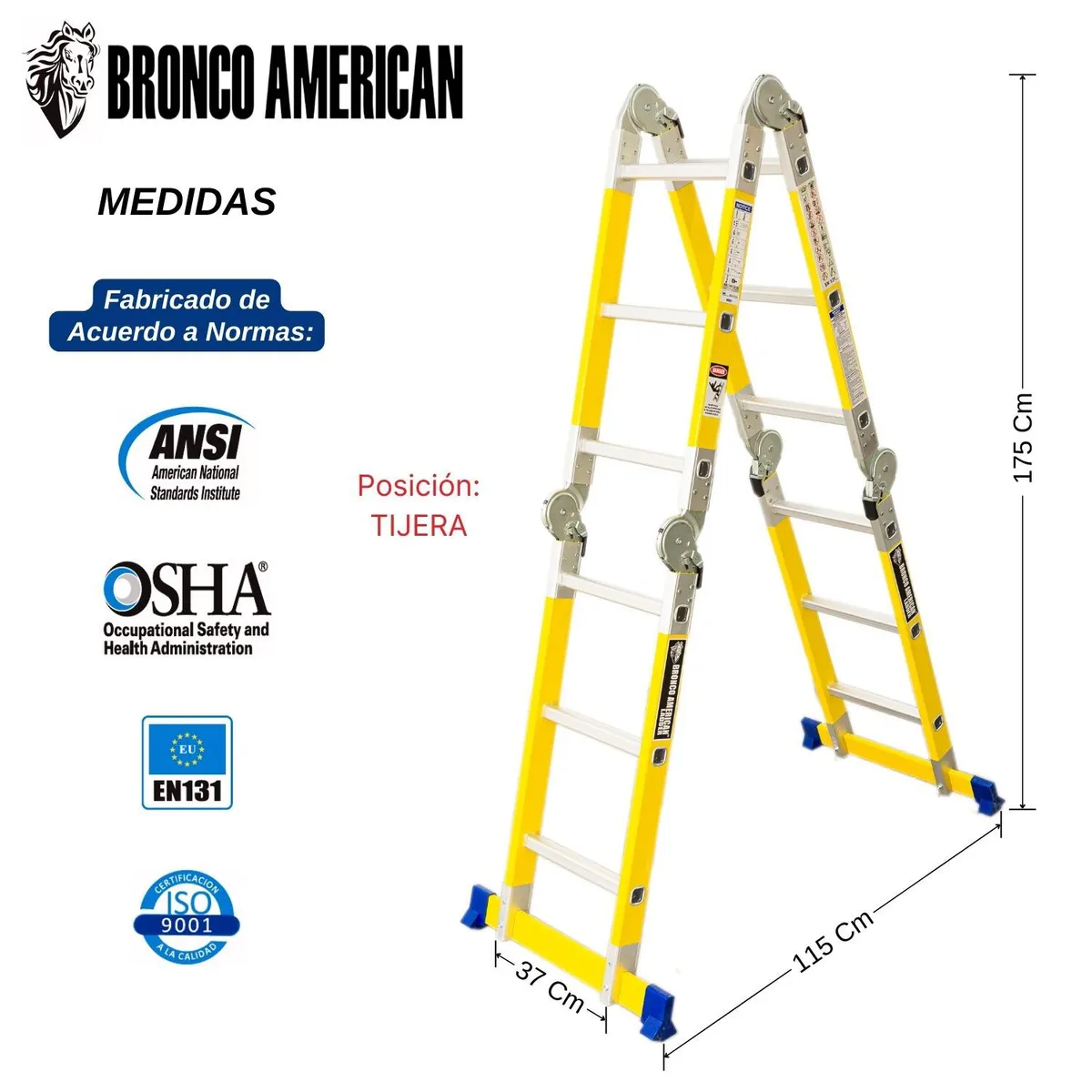 BRONCO AMERICAN - Escalera Fibra de Vidrio Multiposición de 12 Pasos 4x4.
