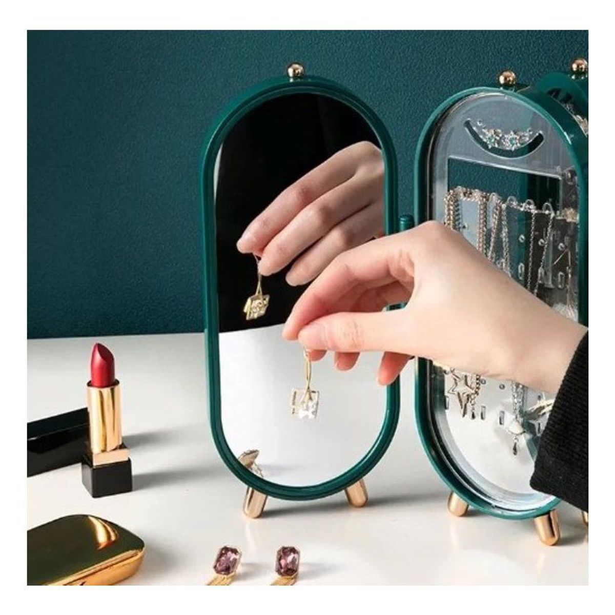 GENERICO - Organizador joyero plegable de 4 cuerpos con espejo de calidad