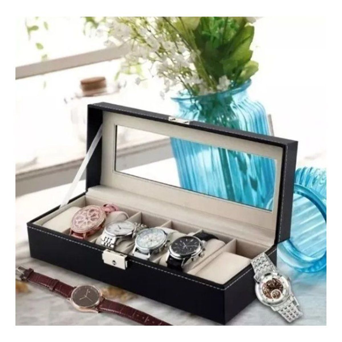 GENERICO - Porta relojes caja de lujo 6 unidades joyas estuche hombre mujer
